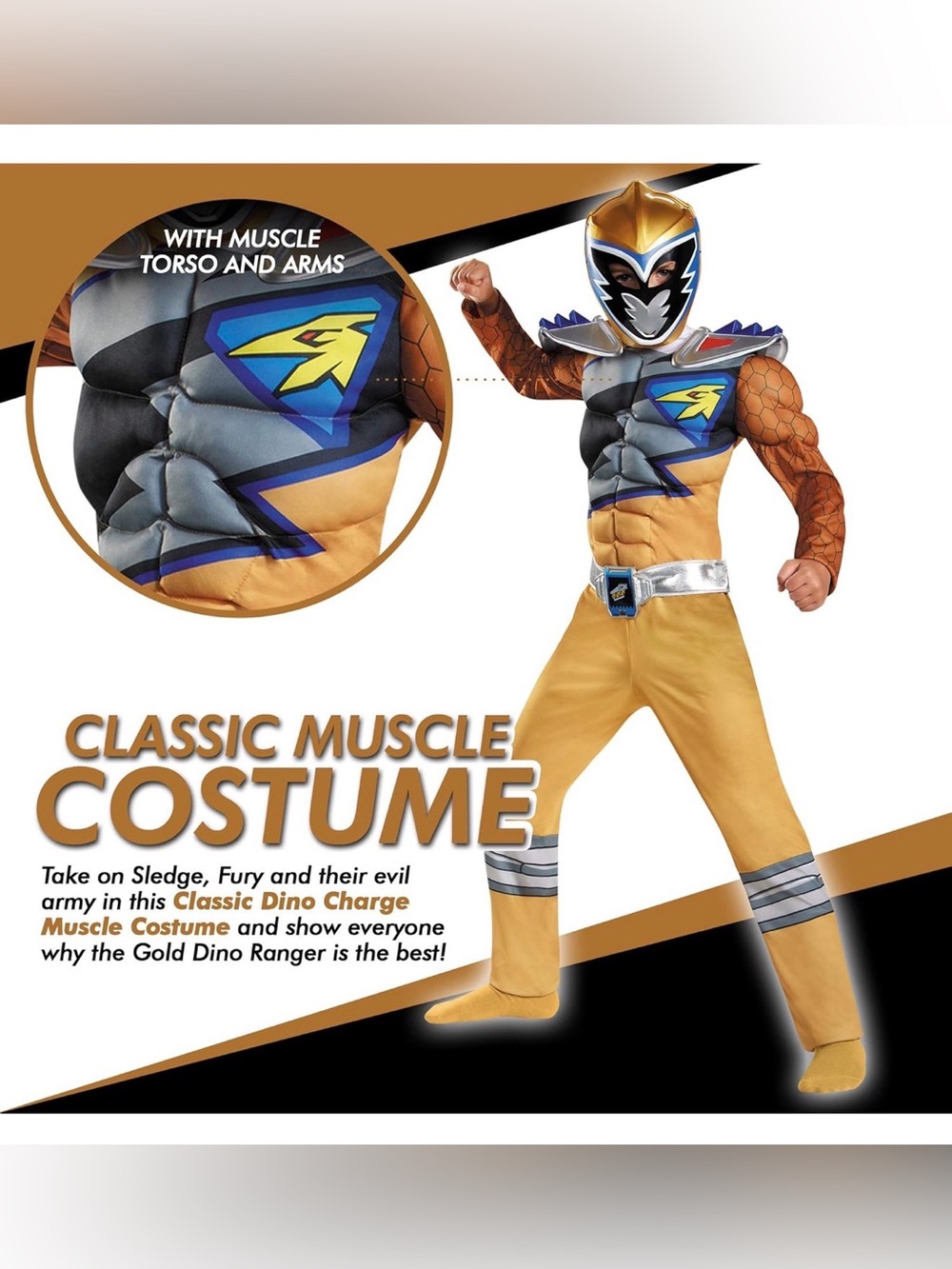 Power Rangers Dino Super Charge Gold Ranger Boys Costume Small (4/6) NEW - Picture 4 of 13